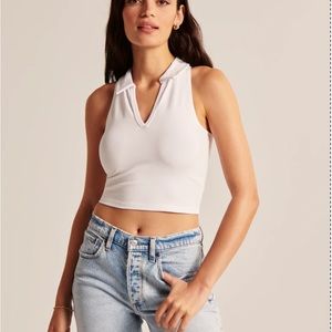 Abercrombie & Fitch Women’s White Cropped Collared Top VNeck Sleeveless Shirt